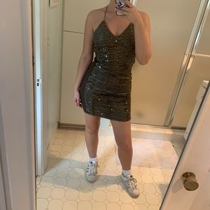Brown Sequin Mini Dress